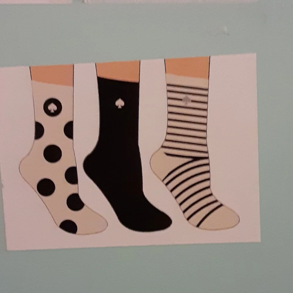 Kate Spade New York 3 pair black white socks assorted polka dot stripes OS New…